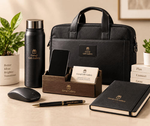 Business essentials kit with laptop bag, steel flask, diary, mouse, pen and phone stand